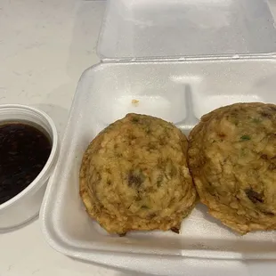 Combination Egg Foo Young ...looks can be deceiving (dense &amp; hard)