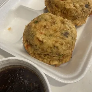 Combination Egg Foo Young ...looks can be deceiving (dense &amp; hard)