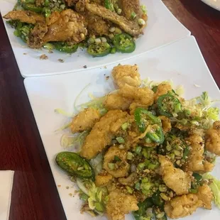Salt and pepper wings and fried squid