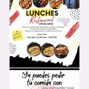 a menu for lunch