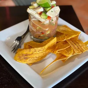 a plate of tortilla and chips