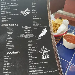 Menu with chips and salsa