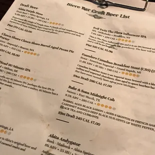 Complete beer list on paper