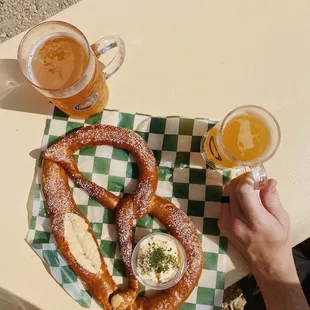 a pretzel and beer