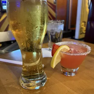 Blake's Carmel Apple Cider Beer &amp; Strawberry, Lemon Drop Martini. Was tasty!