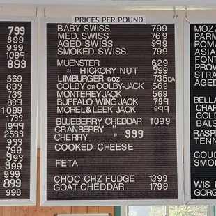 Cheese prices as of 11/9/2023