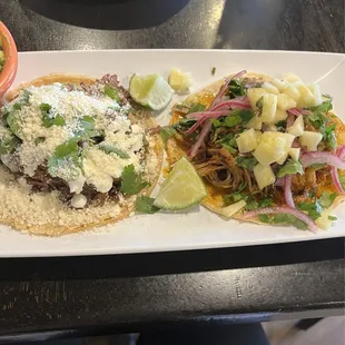 Beef Barbacoa Taco and Pork Taco