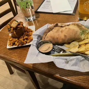 Bierock and mushroom stroganoff.  Very tasty.