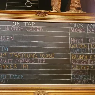 a menu on a blackboard