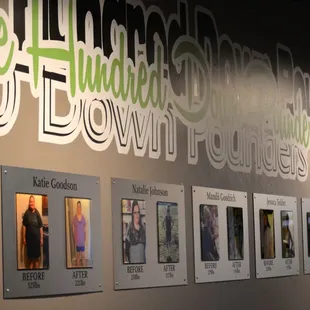 Our 100 Down Pounders Club wall.  For those who have lost 100 or more pounds, get your weight in dollars taken of membership!