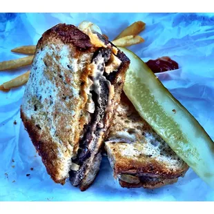 Patty Melt ! American Cheese Grill Onions @ Pickle on Rye Bread. Fries included. Pretty Good Patty Nice &amp; Fresh! Big Al&apos;s .