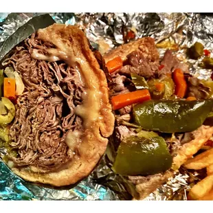 Dipped Italian Beef w/Sweet &amp; Hot Peppers and Cheese. Meaty Juicy Pretty Good! Cool! Big Al&apos;s Nice Quick Service!Clean Place!Good Food!