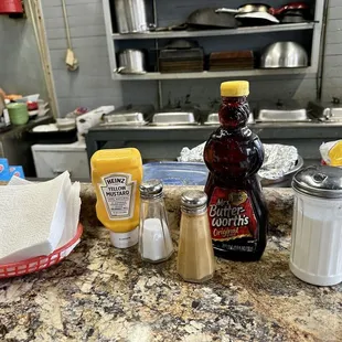 The counter and steam table behind it