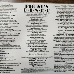 the menu for big al&apos;s diner