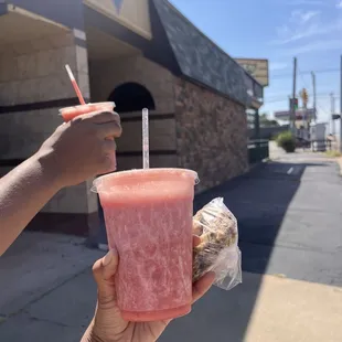 Barbie smoothie and pineapple strawberry smoothie
