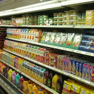 a variety of drinks and juices