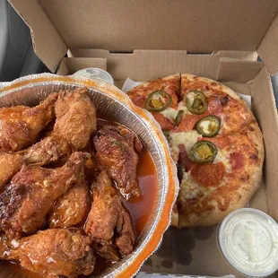 buffalo wings and a small pizza