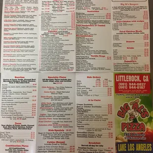 Big Al's most recent menu as of October 2017