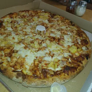BBQ chicken and pineapple pizza. Yummmmm