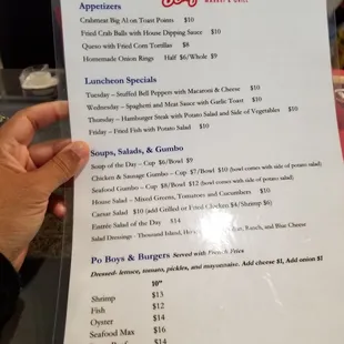 Front of menu - may change