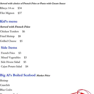 Big Al's Seafood Market &amp; Grill Menu Pg 2 of 2