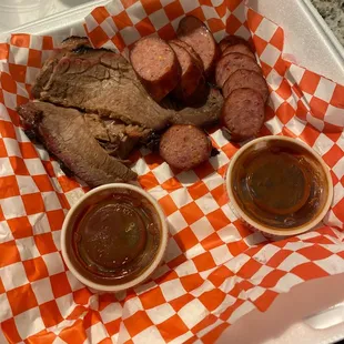 Two meat plate - Sausage &amp; Sliced Smoked Brisket