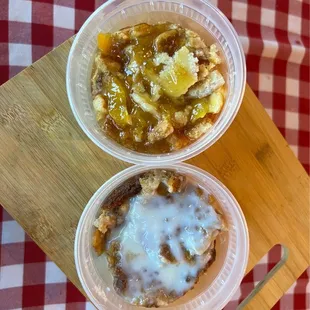 Peach cobbler and bread pudding