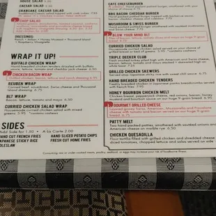 menu and prices