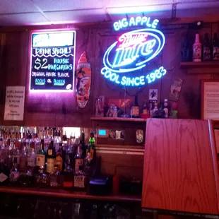 At the bar.