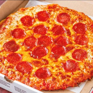 a pepperoni pizza in a box