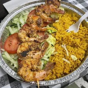 Grill shrimp over rice