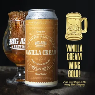 Our Vanilla Cream Ale has won a gold meal in the US Open Beer Championships!
