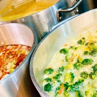 Cheddar Broccoli, White Chicken Chili and Loaded Baked Potato Soups!