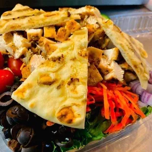 The Big Bird! All fresh veggies and lettuce with seasoned chicken and pita bread! Soooo good!!