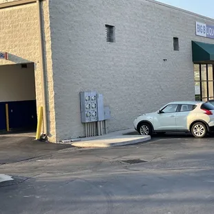 a parking lot with parked cars