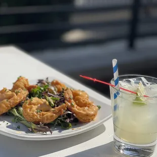 Sweet chili shrimp and top shelf margarita