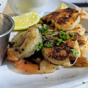 Jumbo Shrimp served with lemon butter and two sides. $19.95.