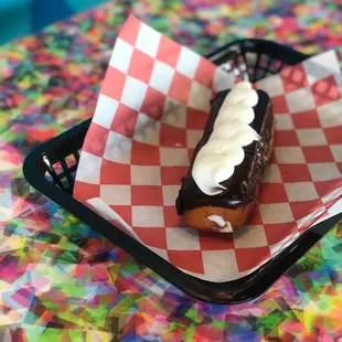 a chocolate covered donut