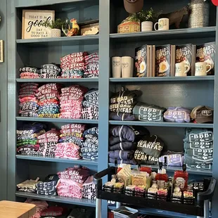 a shelf full of items