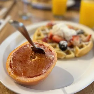 Waffle and brûlée grapefruit