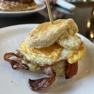 Egg sandwich with cheese and bacon