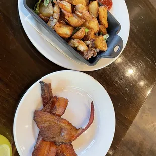 Spicy bacon and breakfast potatoes.