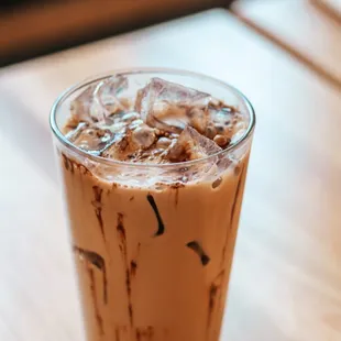 a glass of iced coffee