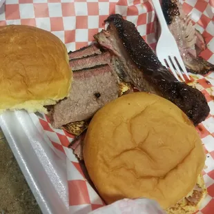 Brisket sliders and ribs combo.