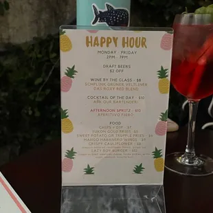 Happy hour menu