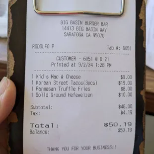 Small lunch for 2 adults, 2 kids. $59.39 total with tax/tip. Mon Labor Day lunch 2024-09-02