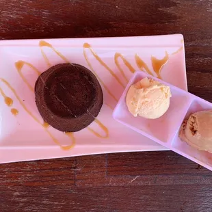 Chocolate Lava Cake with vanilla and coffee ice cream