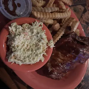 Special of the day Bbq Baby Back Ribs with fries and coleslaw