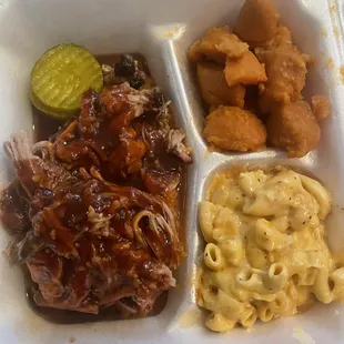 Pulled pork, Mac, &amp; candied yams