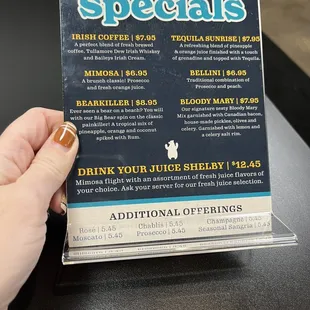 Drink choices, including a yummy mimosa flight